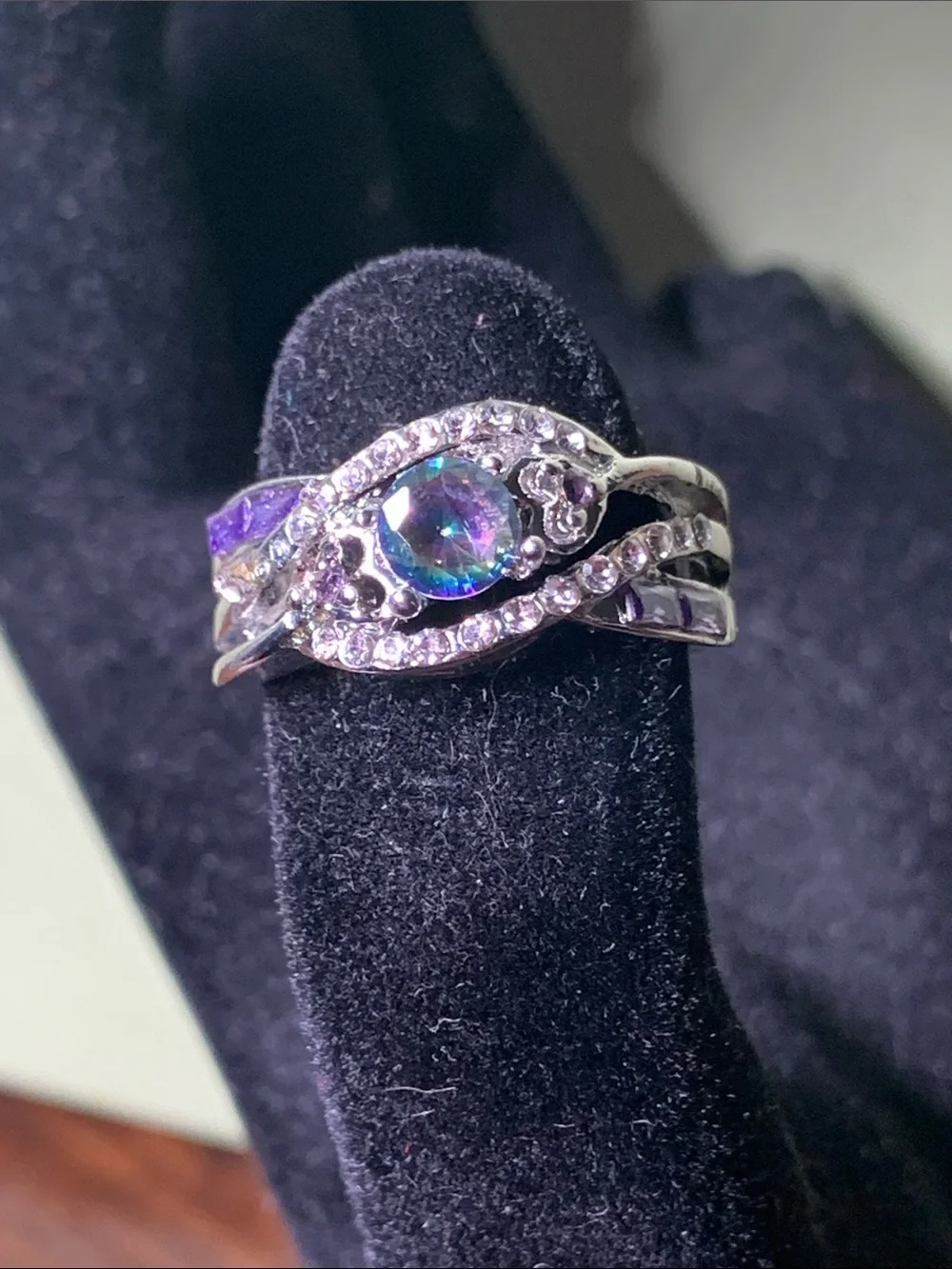 Mystic Topaz Halo Sterling Ring